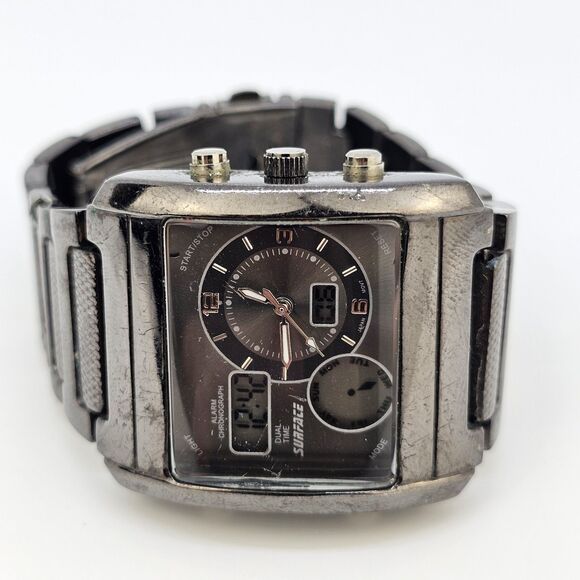 Surface Analog Digital Men Watch 38MM Black Dial Bracelet Band 7.5" New Battery - Picture 5 of 13